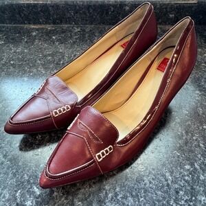 Oscar by Oscar de La Renta Davin Burgundy Leather Pointed Toe Short Pumps 9.5